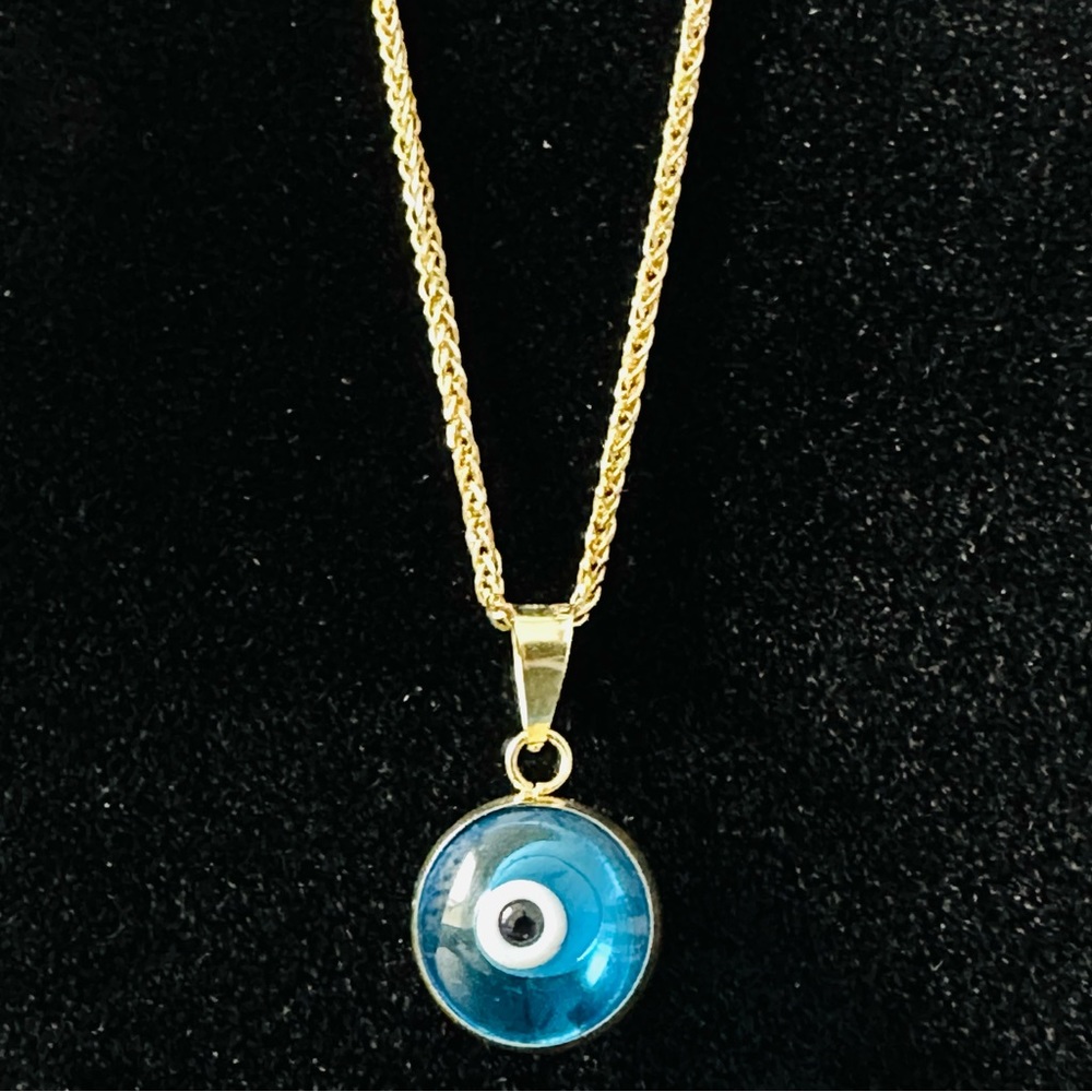 18”14K Gold Spiga Solid Chain & 14K Gold evil eye beaded pendant. ( 2 piece) - Picture 13 of 17